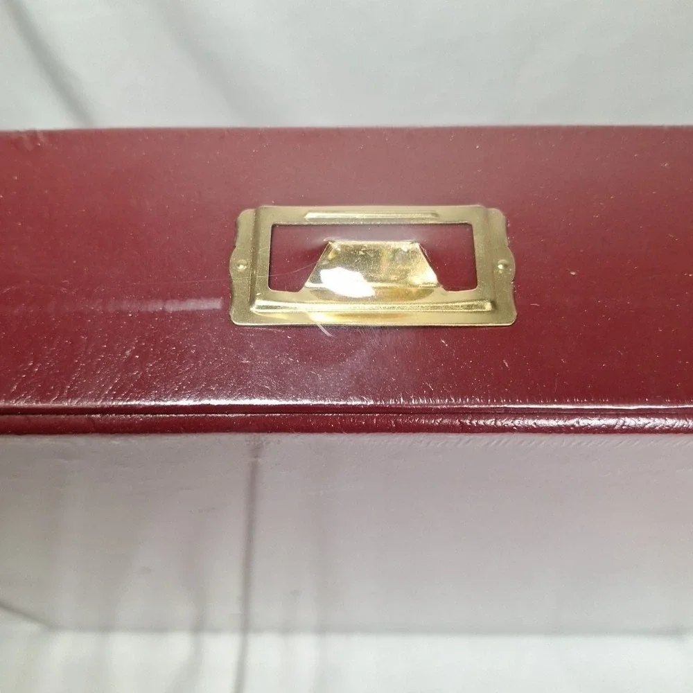 Burgundy Faux Leather‎ Document Storage Box Brass Label Holder Legal 12x15x3 Lid
